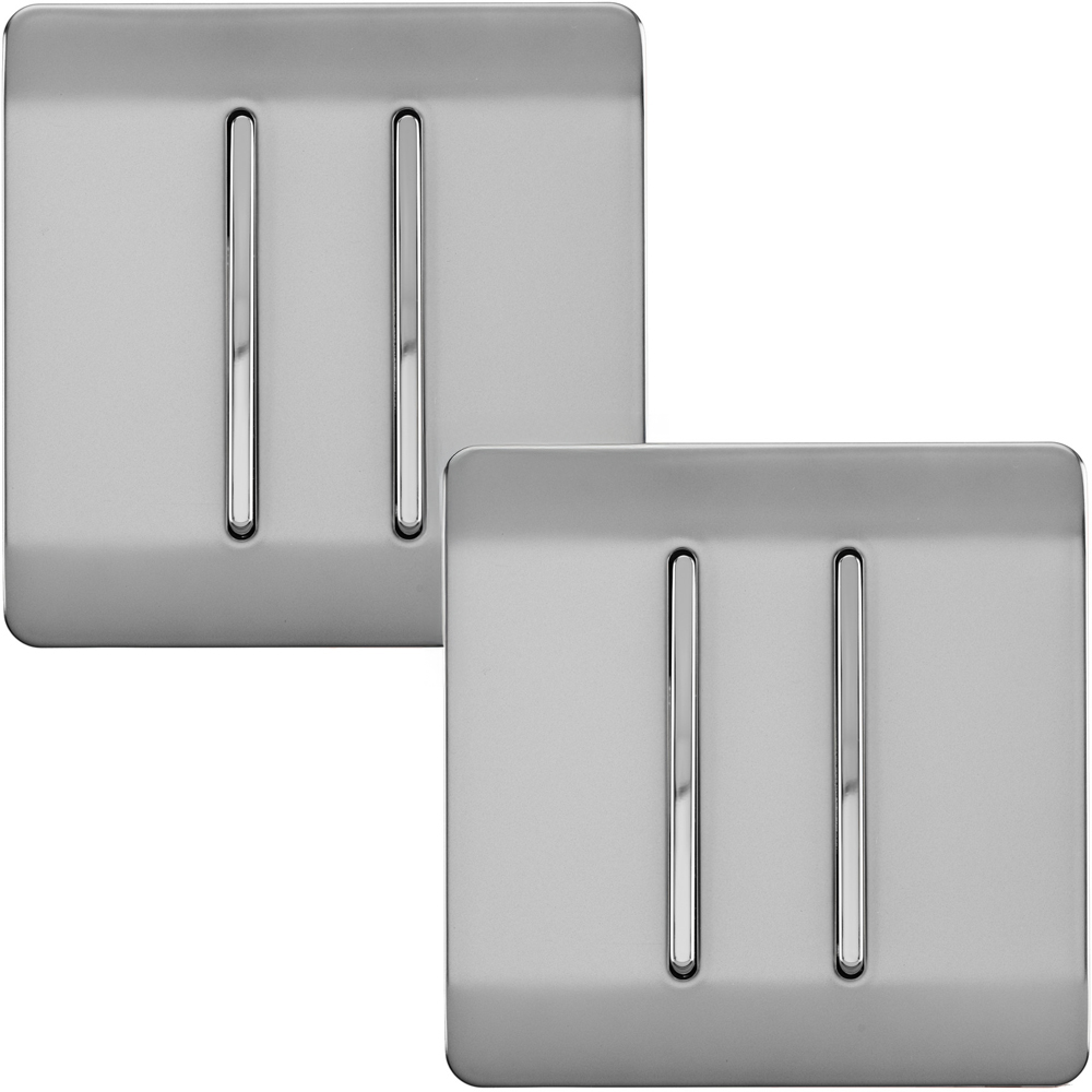 Trendi Switch 2 Gang 1 or 2 Way Brushed Steel Rocker Light Switch 2 Pack