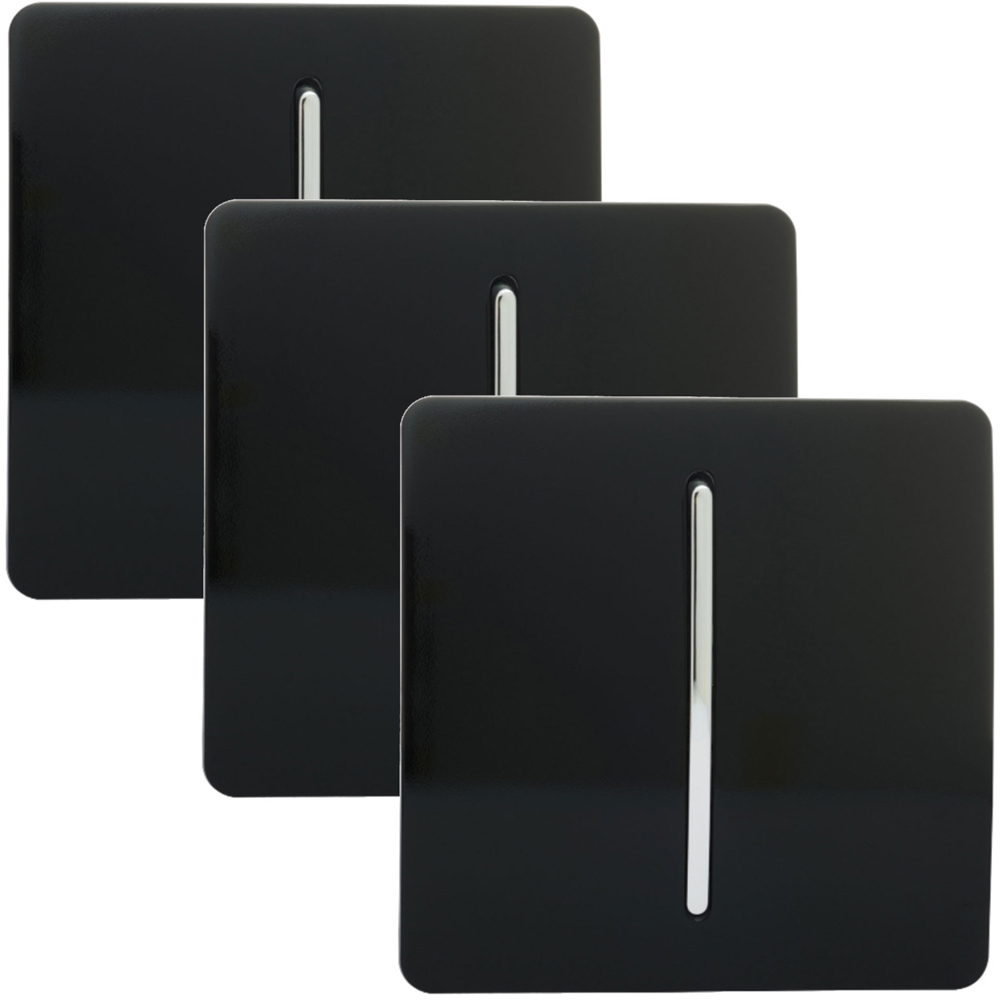 Trendi Switch 1 Gang 1 or 2 Way Piano Black Rocker Light Switch 3 Pack