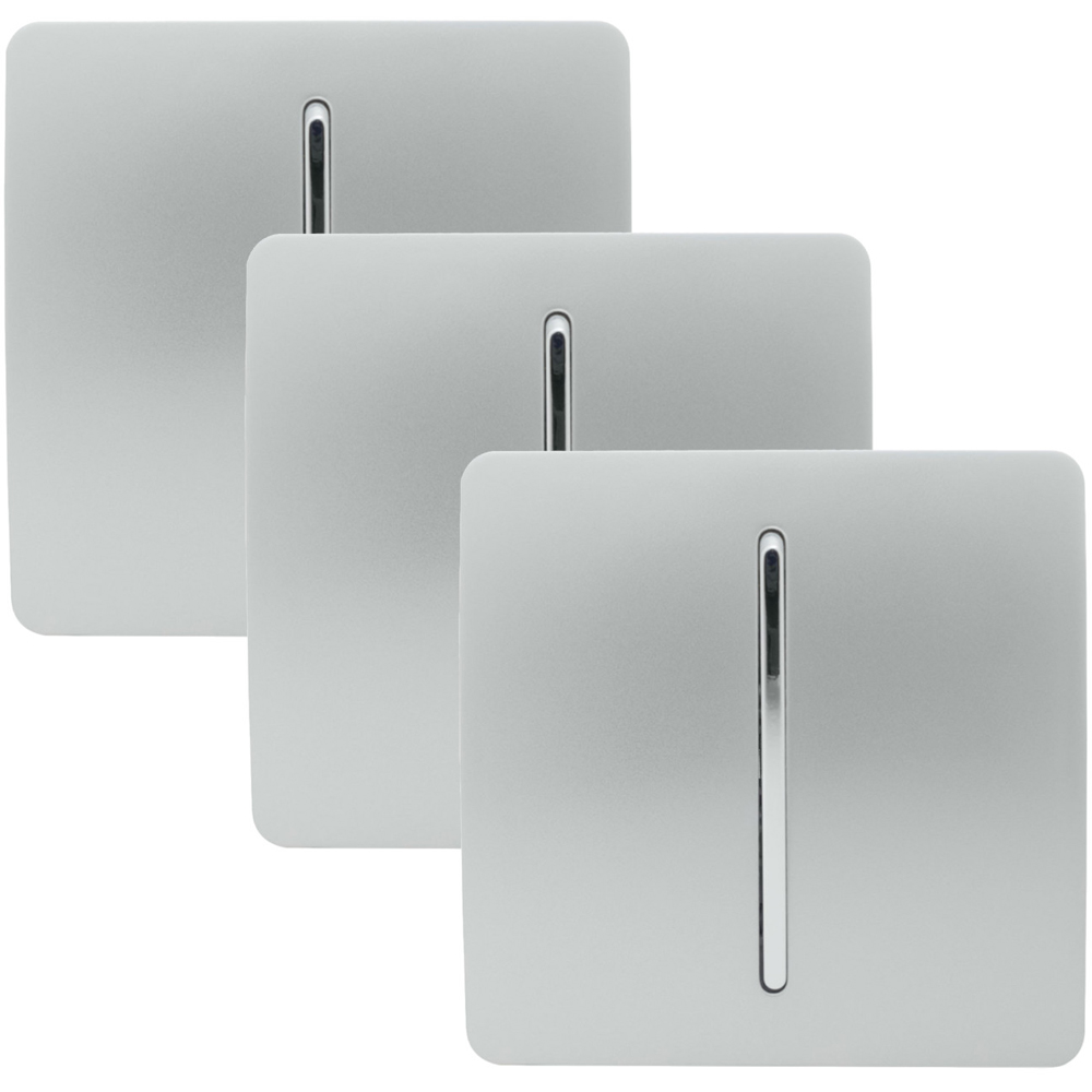 Trendi Switch 1 Gang 1 or 2 Way Platinum Silver Rocker Light Switch 3 Pack