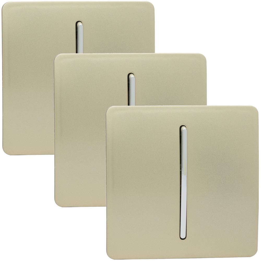 Trendi Switch 1 Gang 1 or 2 Way Champagne Gold Rocker Light Switch 3 Pack