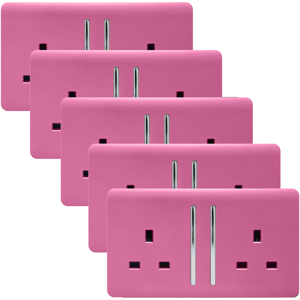 Trendi Switch 2 Gang Long Switch Candy Pink Plug Socket 5 Pack