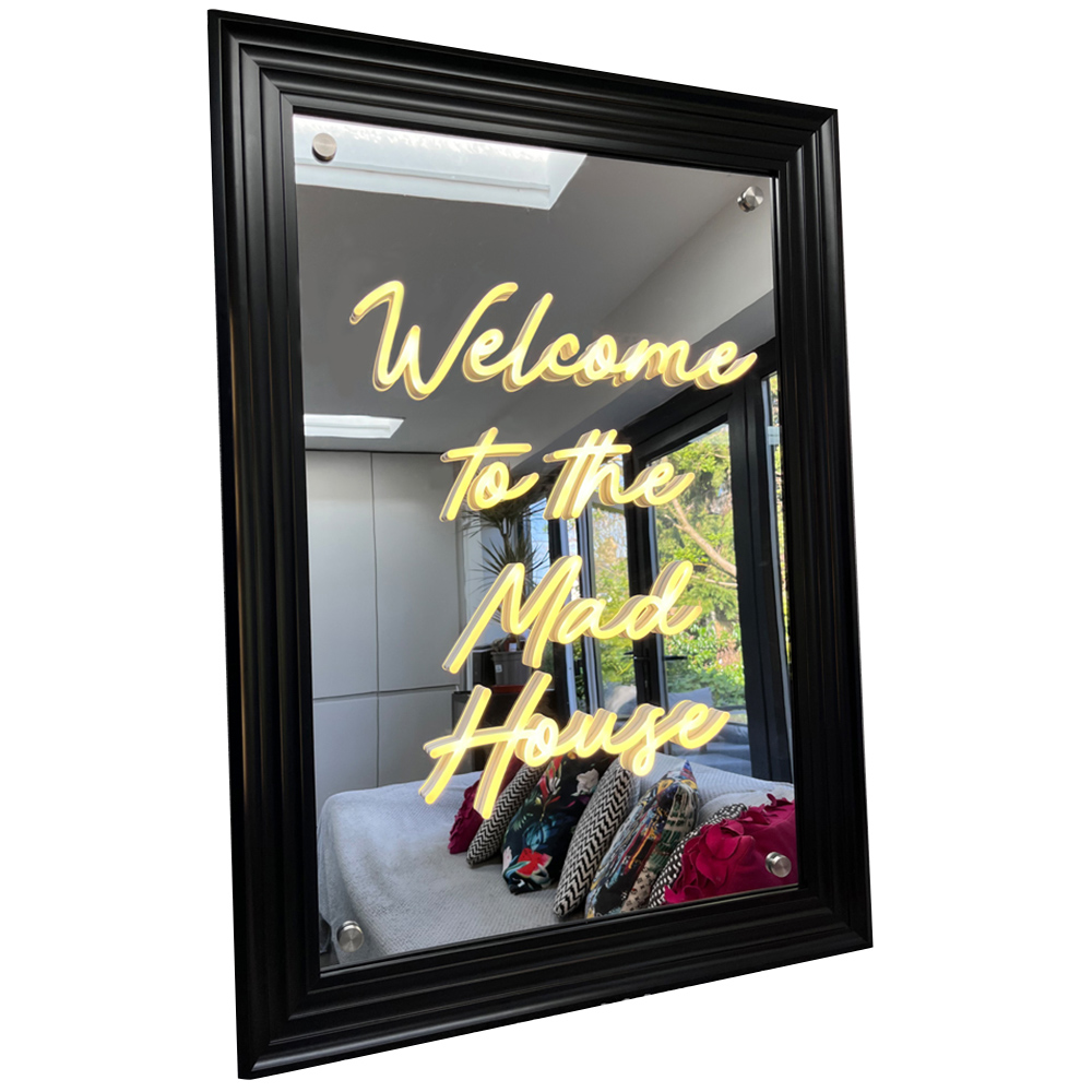 Splashbax Welcome to the Mad House Mirror Black Premium Gallery Frame LED Neon Wall Art