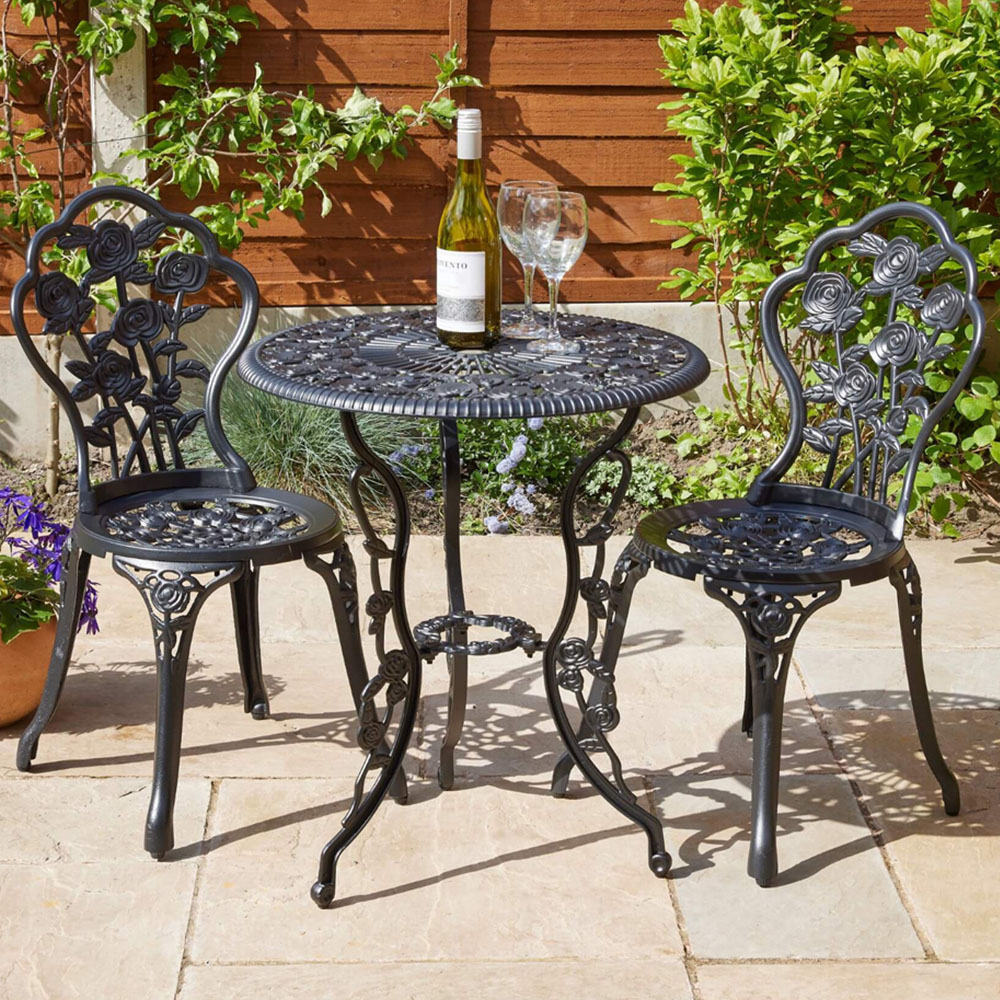 Home Source Rose 2 Seater Black Outdoor Garden Bistro Set