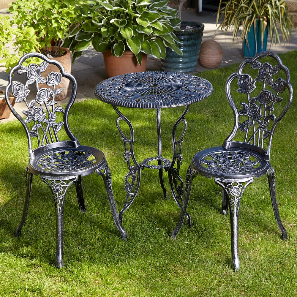Home Source Rose 2 Seater Grey Outdoor Garden Bistro Set