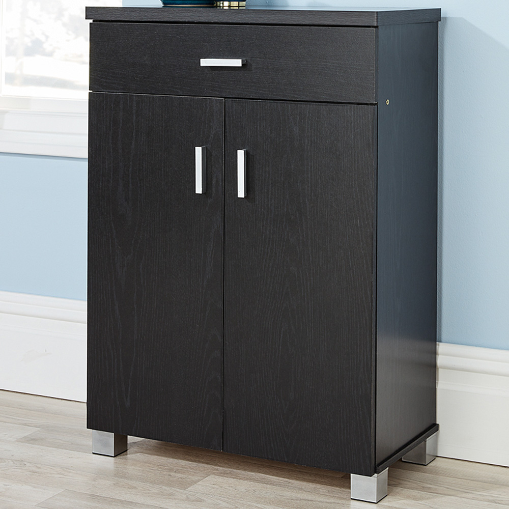 Home Source Venetia 2 Door Single Drawer Black Shoe Storage Cabinet
