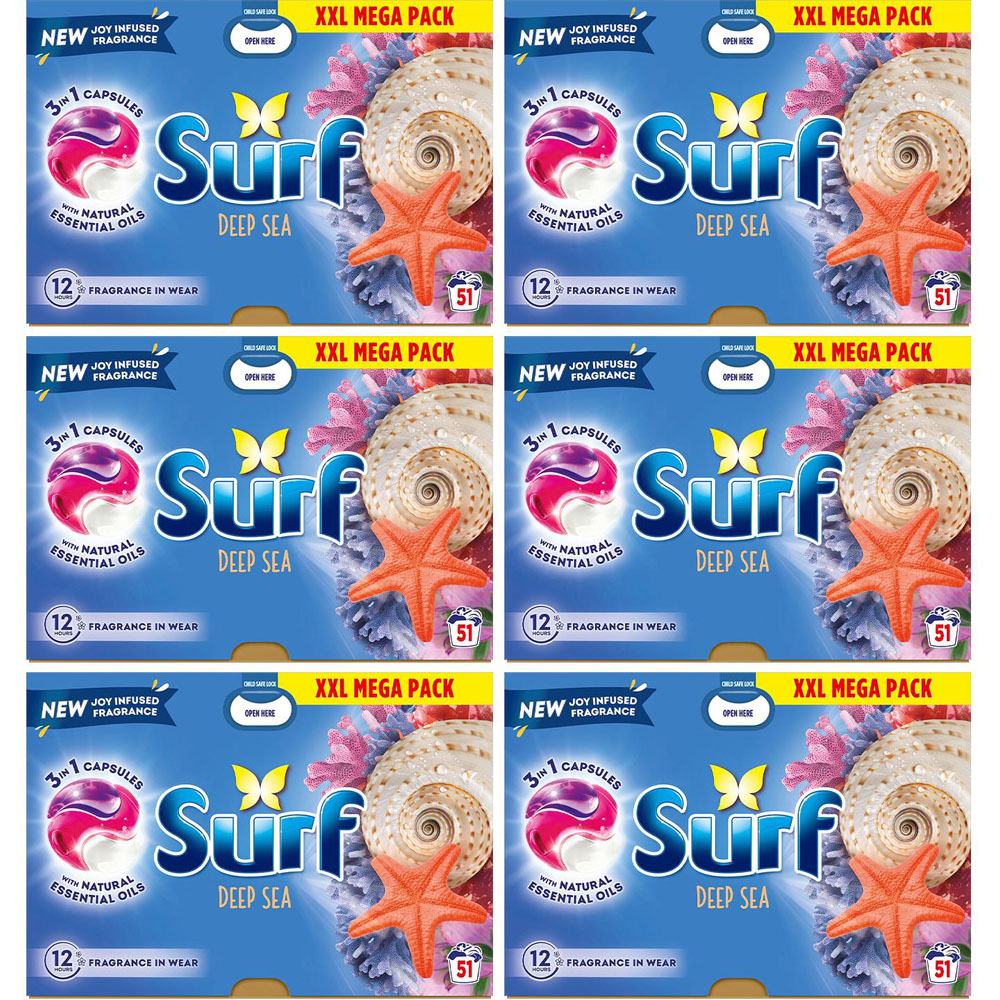 Surf 3 in 1 Deep Sea Washing Capsules 51 Washes 6 Pack