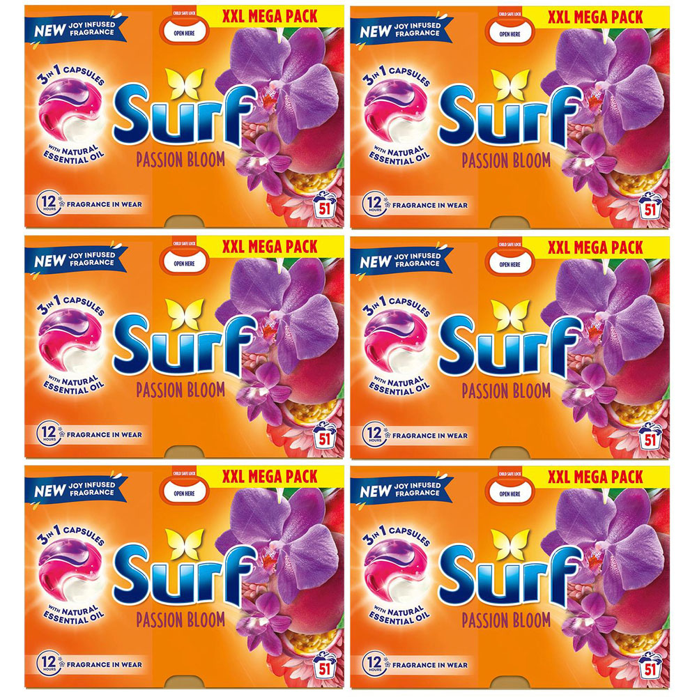 Surf 3 in 1 Passion Bloom Washing Capsules 51 Washes 6 Pack