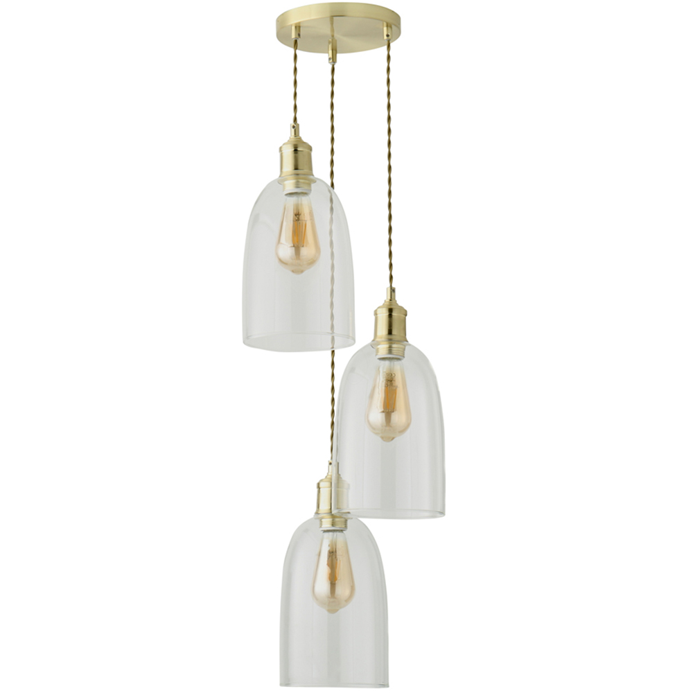 ValueLights Kira Glass Dome 3 Drop Cluster Pendant Light - Brushed Gold - LED Ceiling Light