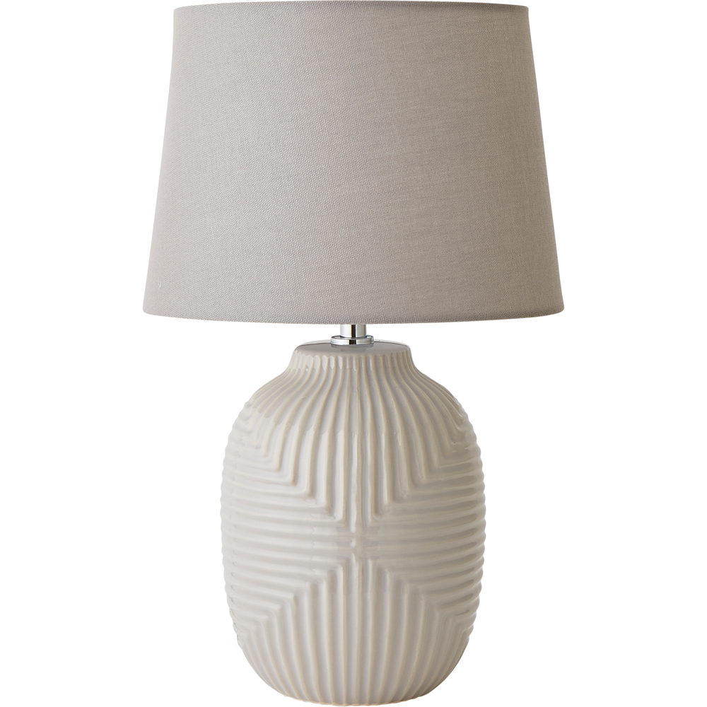 ValueLights Grey Geo Ribbed LED Table Lamp - Medium - Gloss Finish