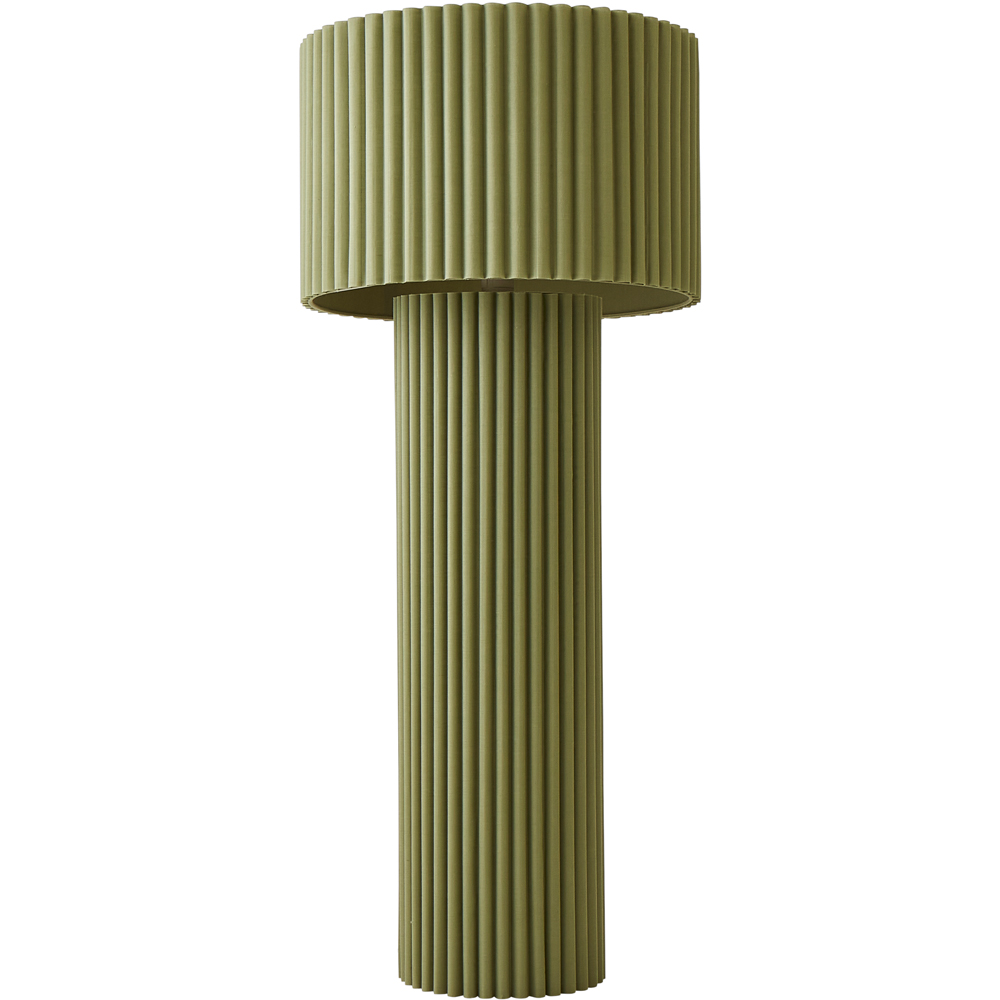 ValueLights Lenny Moss Green Drum Lamp Shade - Ribbed Fabric - Midi LED Floor Lamp