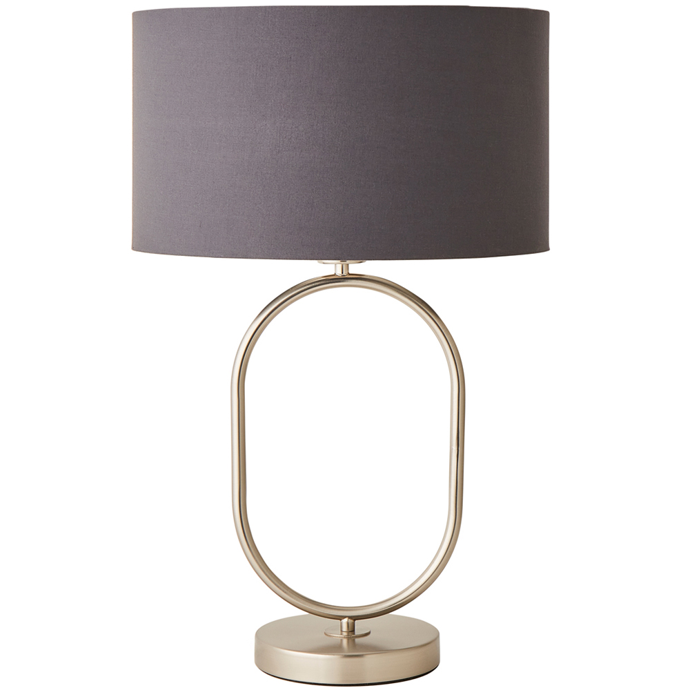 ValueLights Antonia Charcoal Drum Lamp Shade - Brushed Chrome Oval LED Table Lamp - Silver Metal