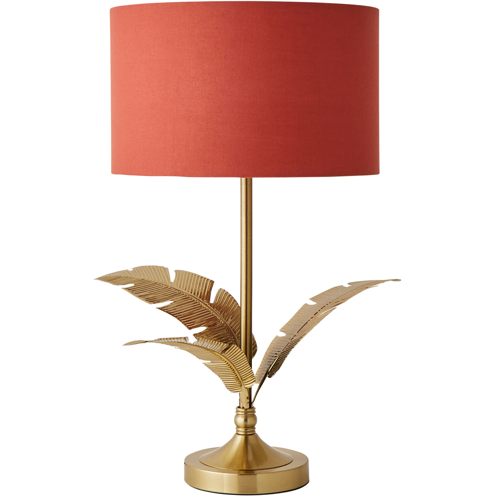 ValueLights Christina Rust Red and Gold Palm Leaf Single Stem Table Lamp and Bulb