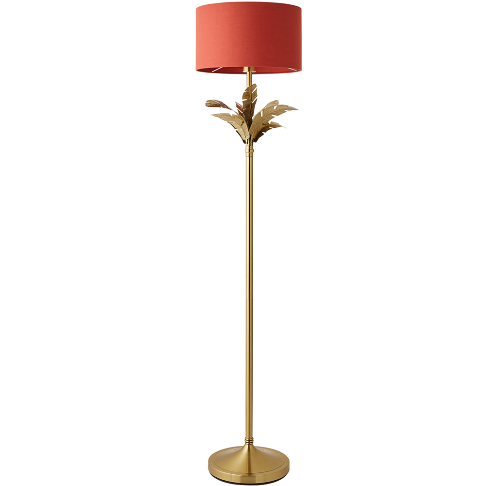 ValueLights Christina Rust Red and Gold Palm Leaf Single Stem Floor Lamp and Bulb