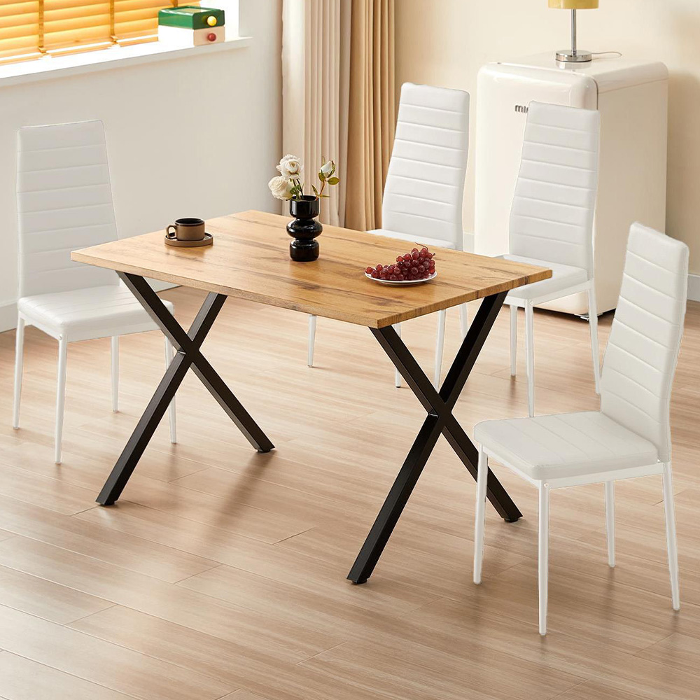 Kosy Koala 4 Seater Wood and Faux Leather Dining Set Stone Effect and White