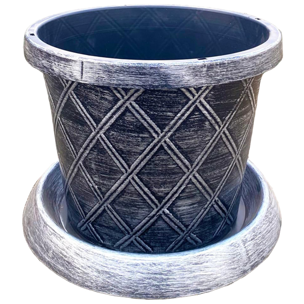 Garden Gear Black and Silver Plastic Plant Pot with Saucer 42cm 2 Pack