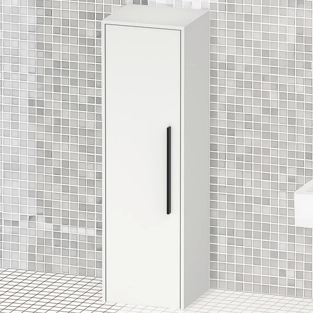 Duravit D-Code Single Left Door Matt White Semi-Tall Cabinet with Black Handle 1320 x 400mm