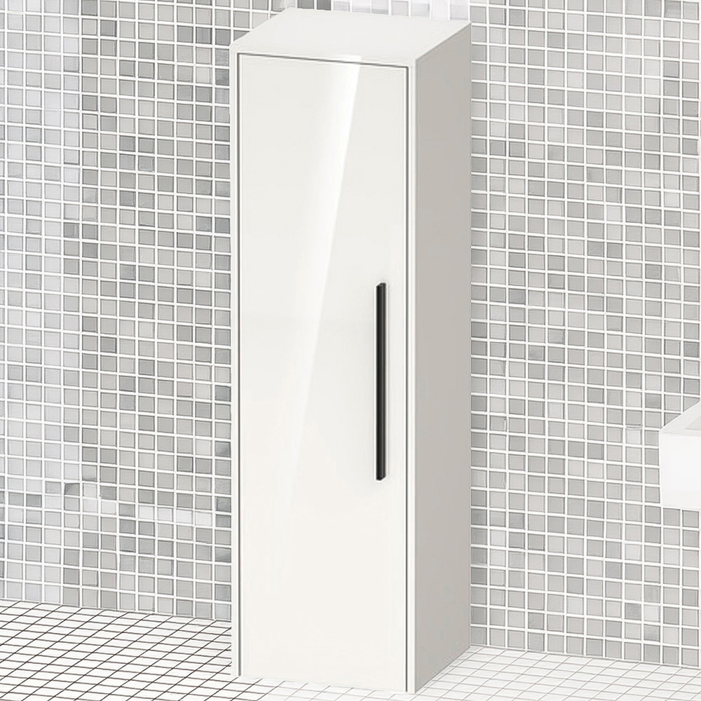 Duravit D-Code Single Left Door Gloss White Semi-Tall Cabinet with Black Handle 1320 x 400mm