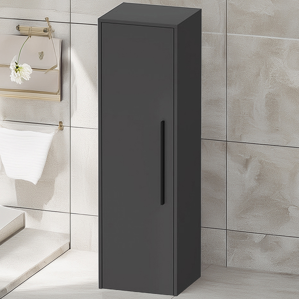 Duravit D-Code Single Left Door Matt Graphite Semi-Tall Cabinet with Black Handle 1320 x 400mm