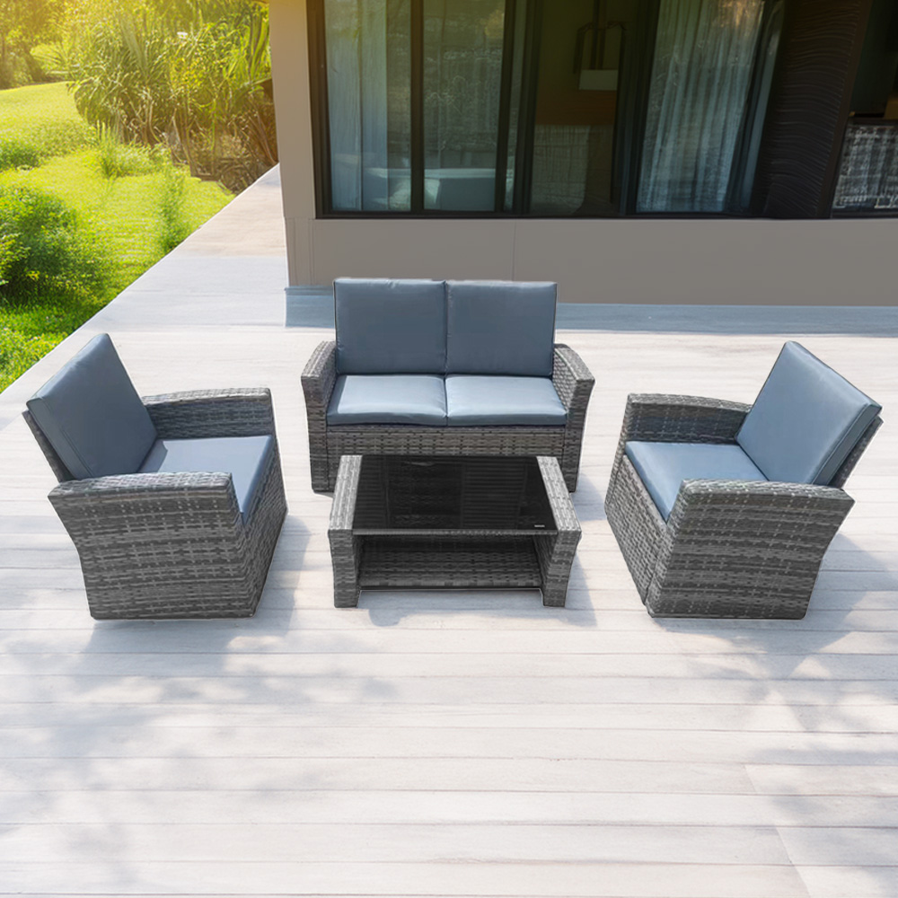 Furniture One 4 Seater Grey Rattan Garden Sofa Set