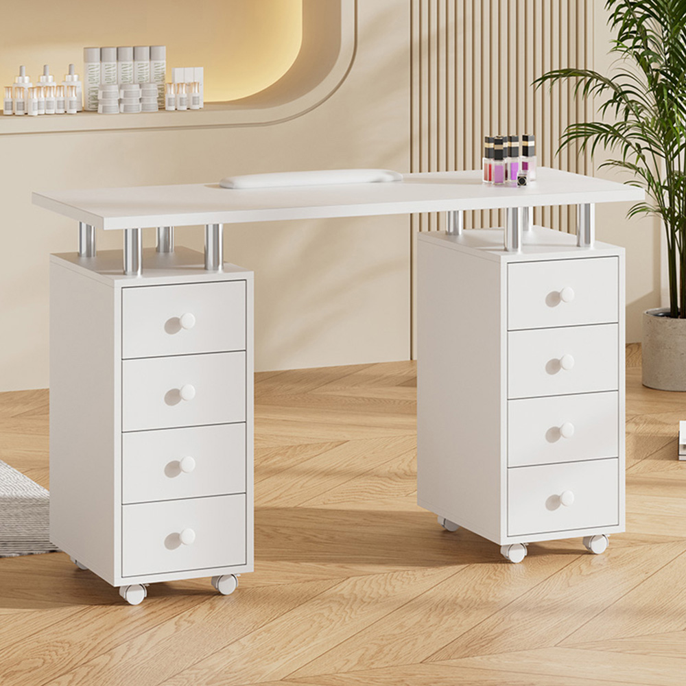 Living and Home 8 Drawer White Rolling Manicure Table with Padded Cushion