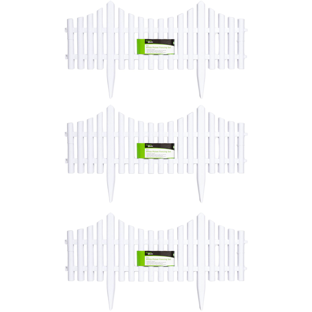 Samuel Alexander 4 Piece White Wood Picket Fence Garden Edging 33cm 3 Pack