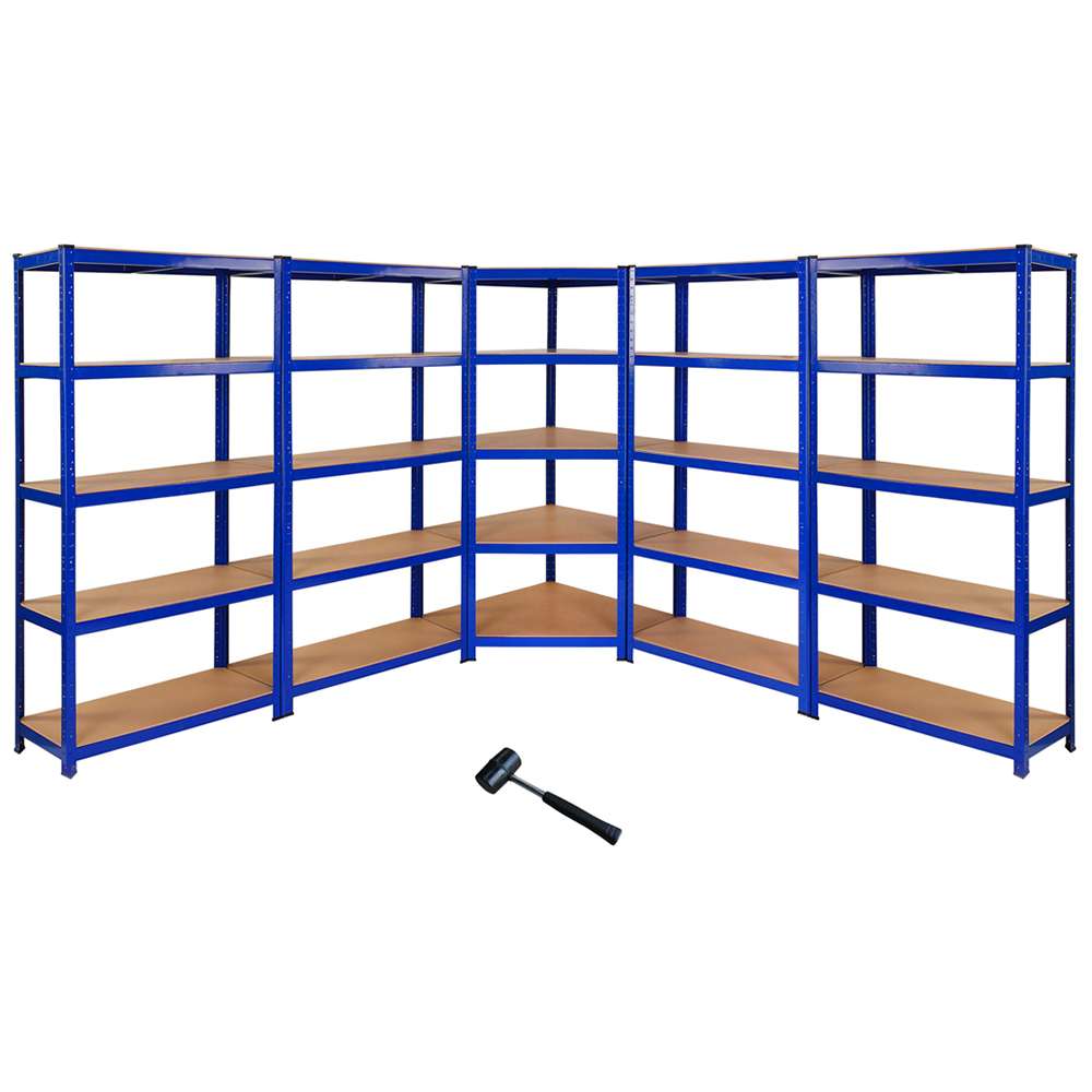 MonsterShop T-Rax 5 Shelf Blue Corner Shelving Rack 90cm Set of 3