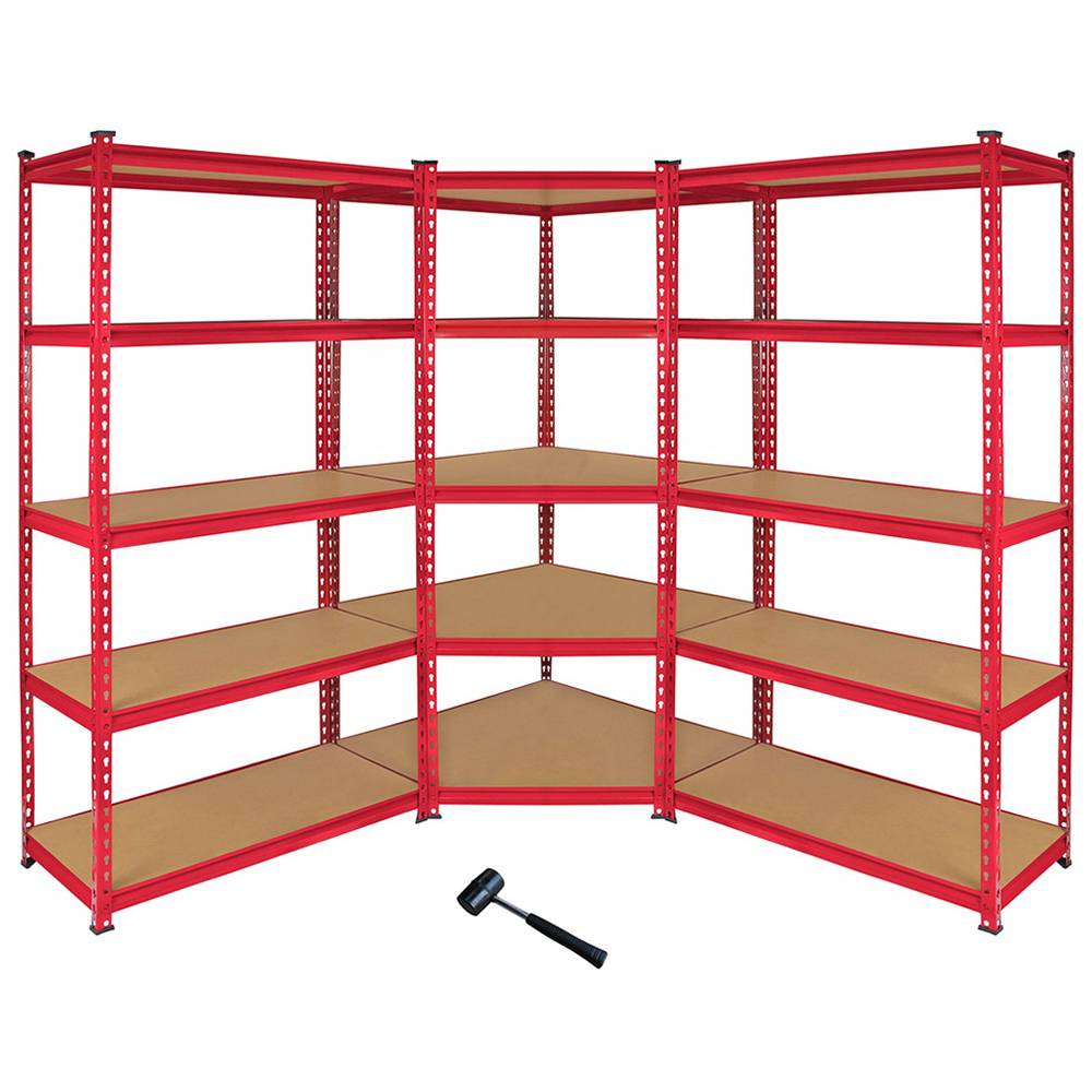 MonsterShop Z-Rax 5 Shelf Red Corner Shelving Rack 90cm Set of 3