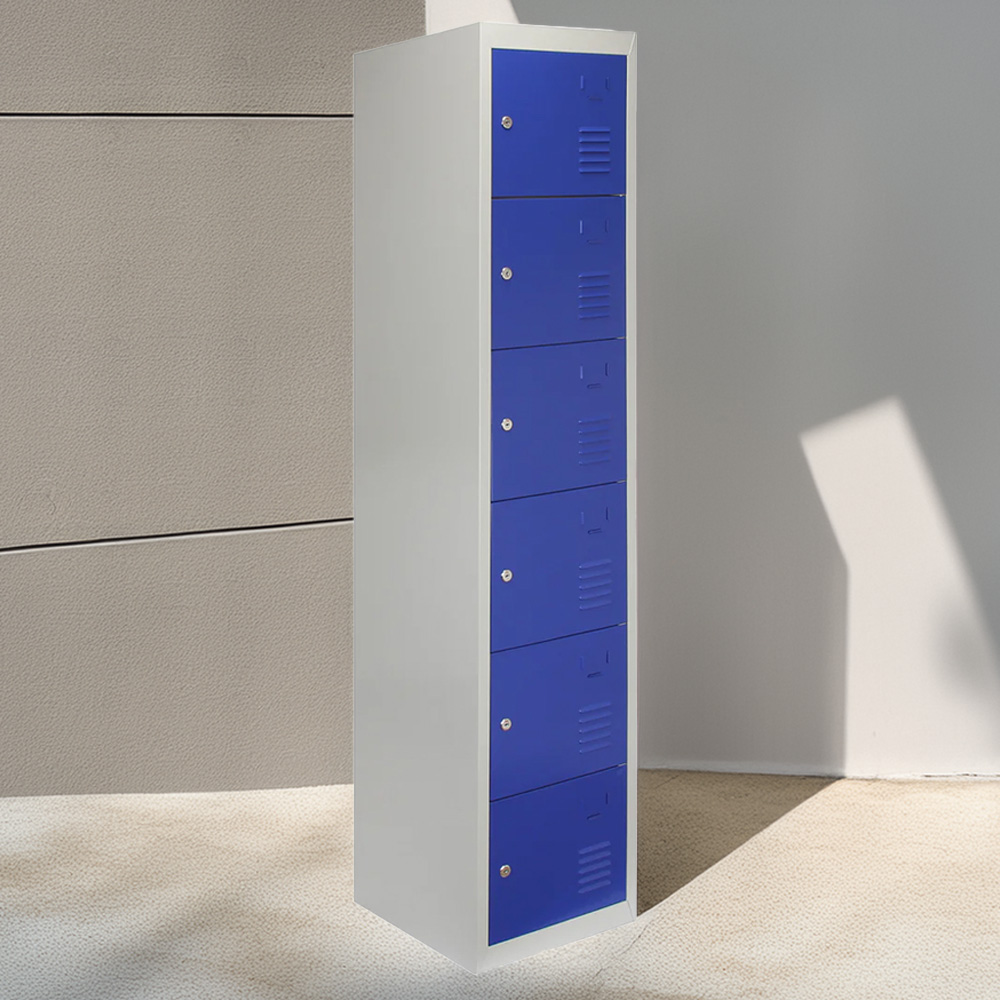 Monstershop 6 Door Blue Metal Storage Locker - 180cm H x 45cm D x 38cm W - Cam Lock - Steel