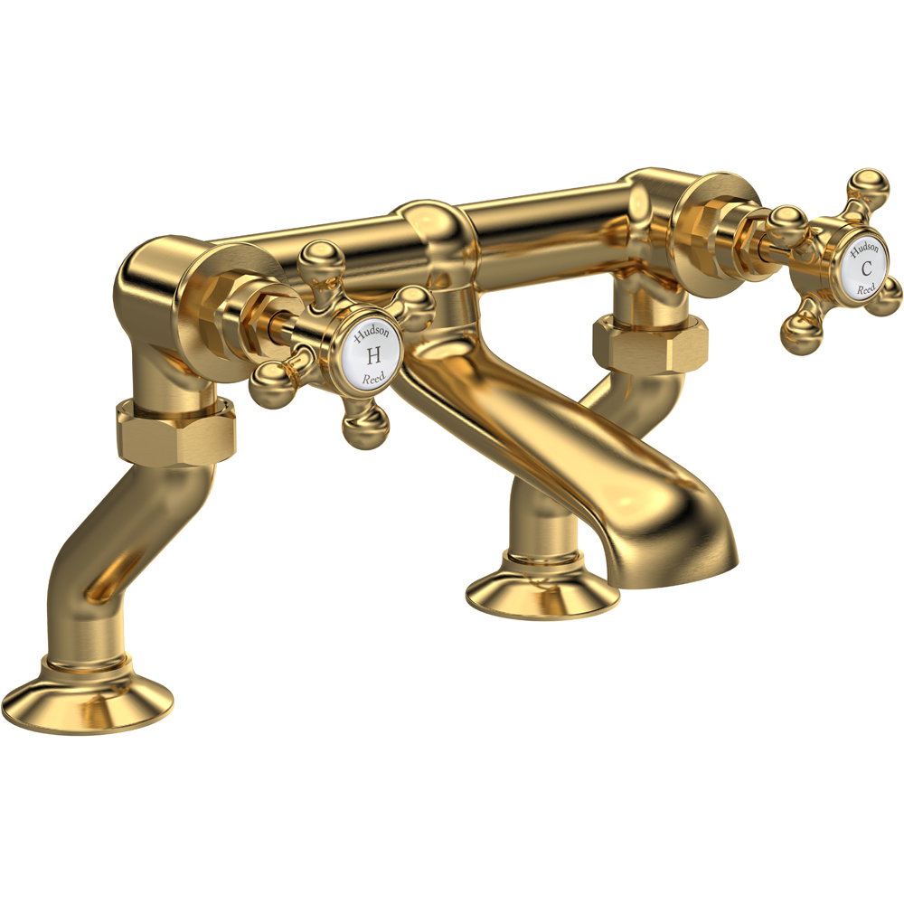 Hudson Reed Old London Brushed Brass Topaz Deck Mounted Bath Filler with Crosshead Handle