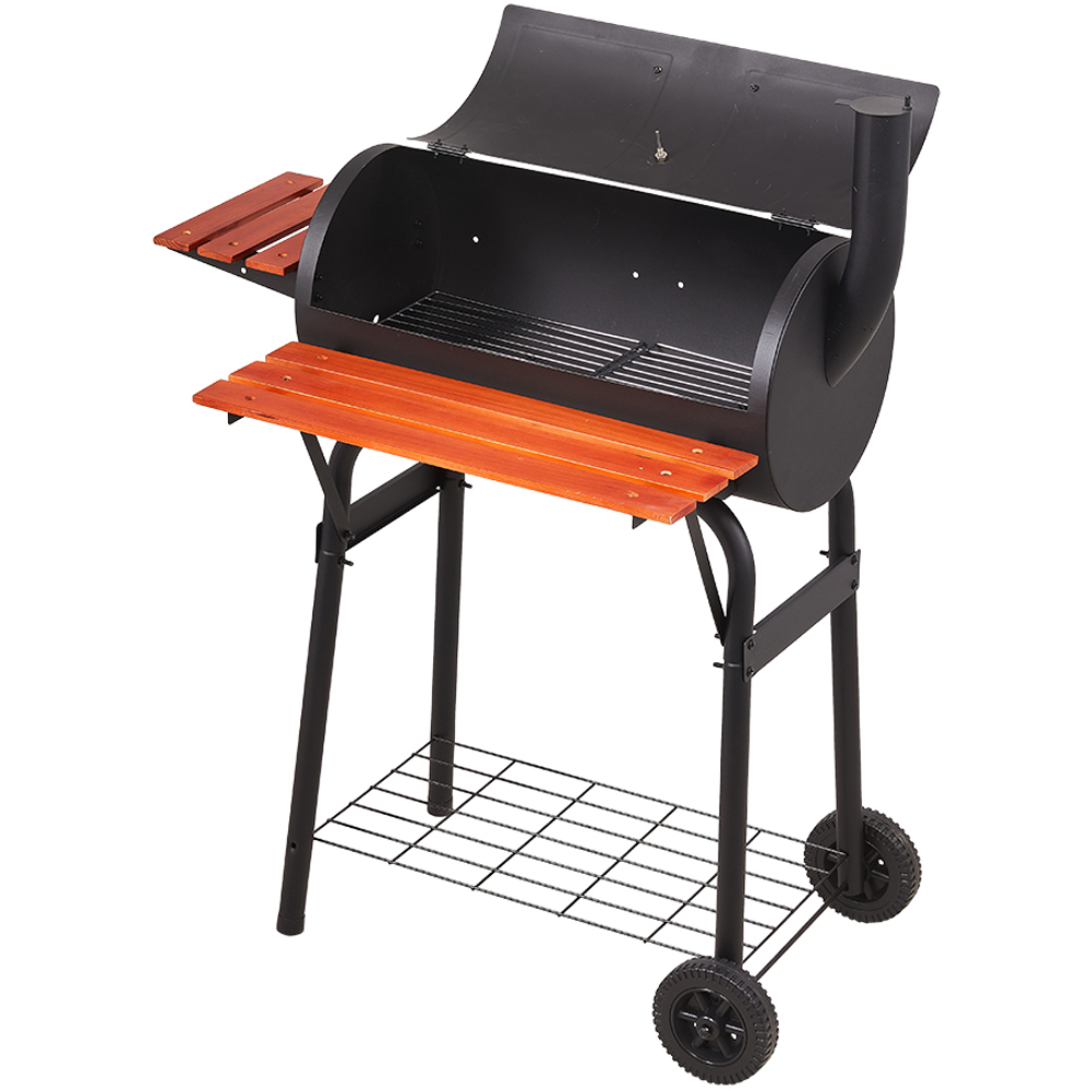 Living and Home Carbon Steel Outdoor Charcoal BBQ Grill with 2 Wooden Shelves