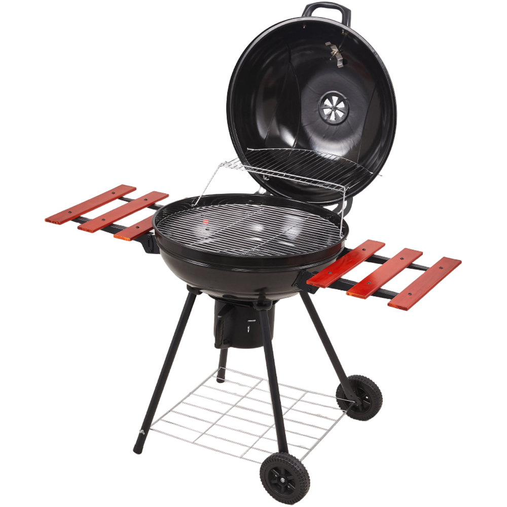 Living and Home Outdoor Charcoal BBQ Grill with 2 Wooden Shelves