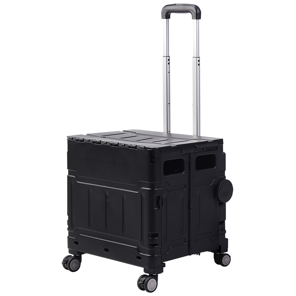 Living and Home Black Collapsible Rolling Utility Cart with Telescopic Handle 50L