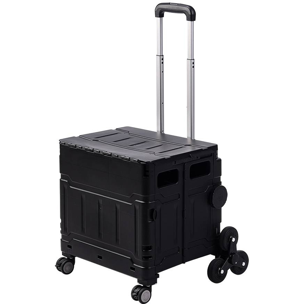 Living and Home Black Long Collapsible Rolling Utility Cart with Telescoping Handle 75L