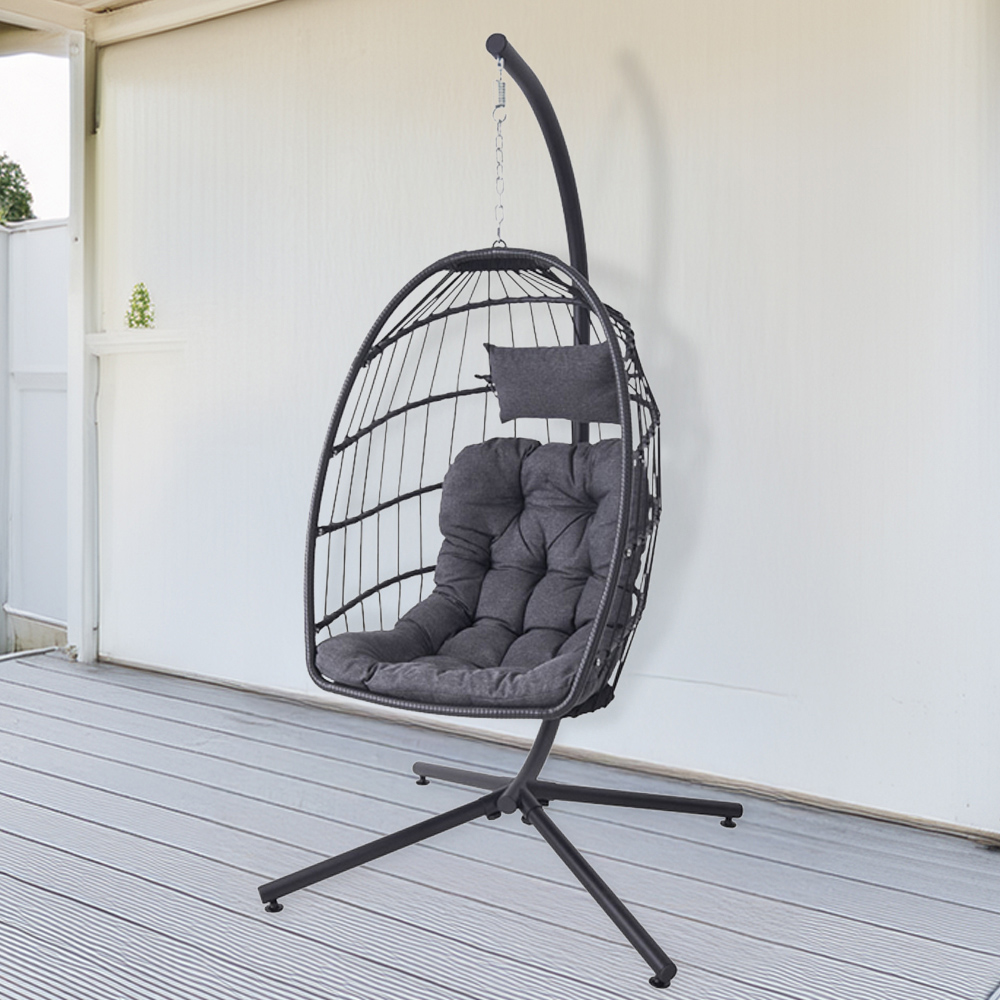 Living and Home Black Adjustable Swing Hanging Egg Chair with Cushions