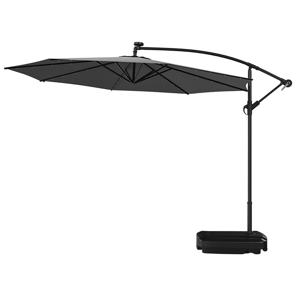 Living and Home Dark Grey Solar LED Crank Lift Parasol with Fillable Base 3m