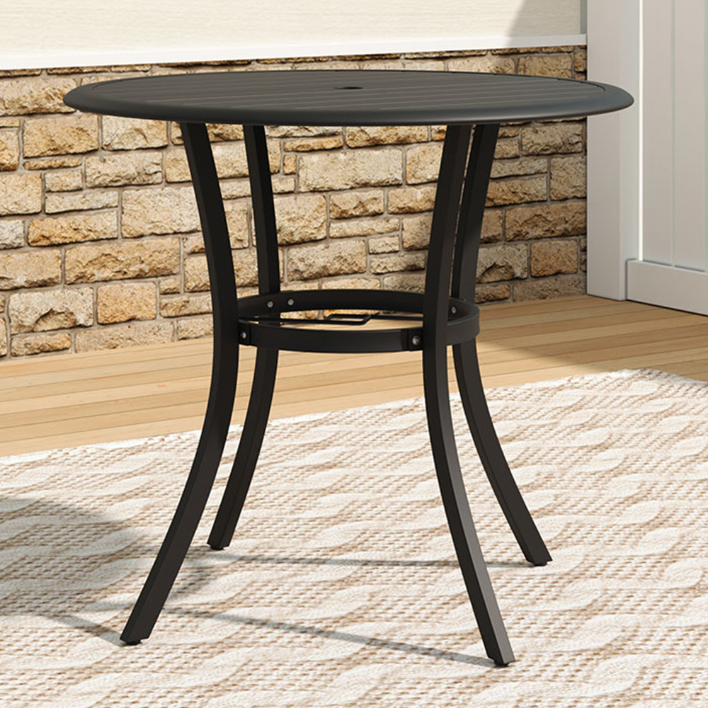 Living and Home 2 Seater Round Slatted Garden Table with Parasol Hole 80cm