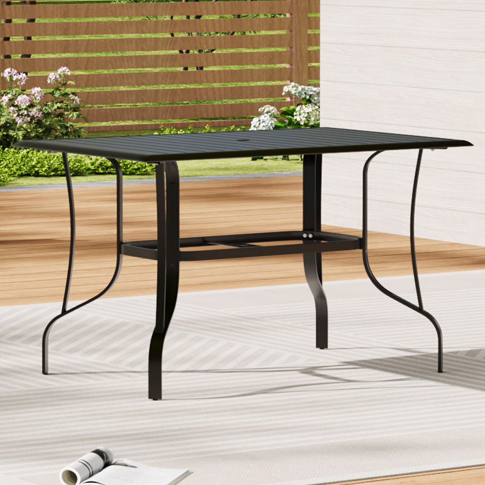 Living and Home 4 Seater Rectangular Slatted Garden Table with Parasol Hole 120cm