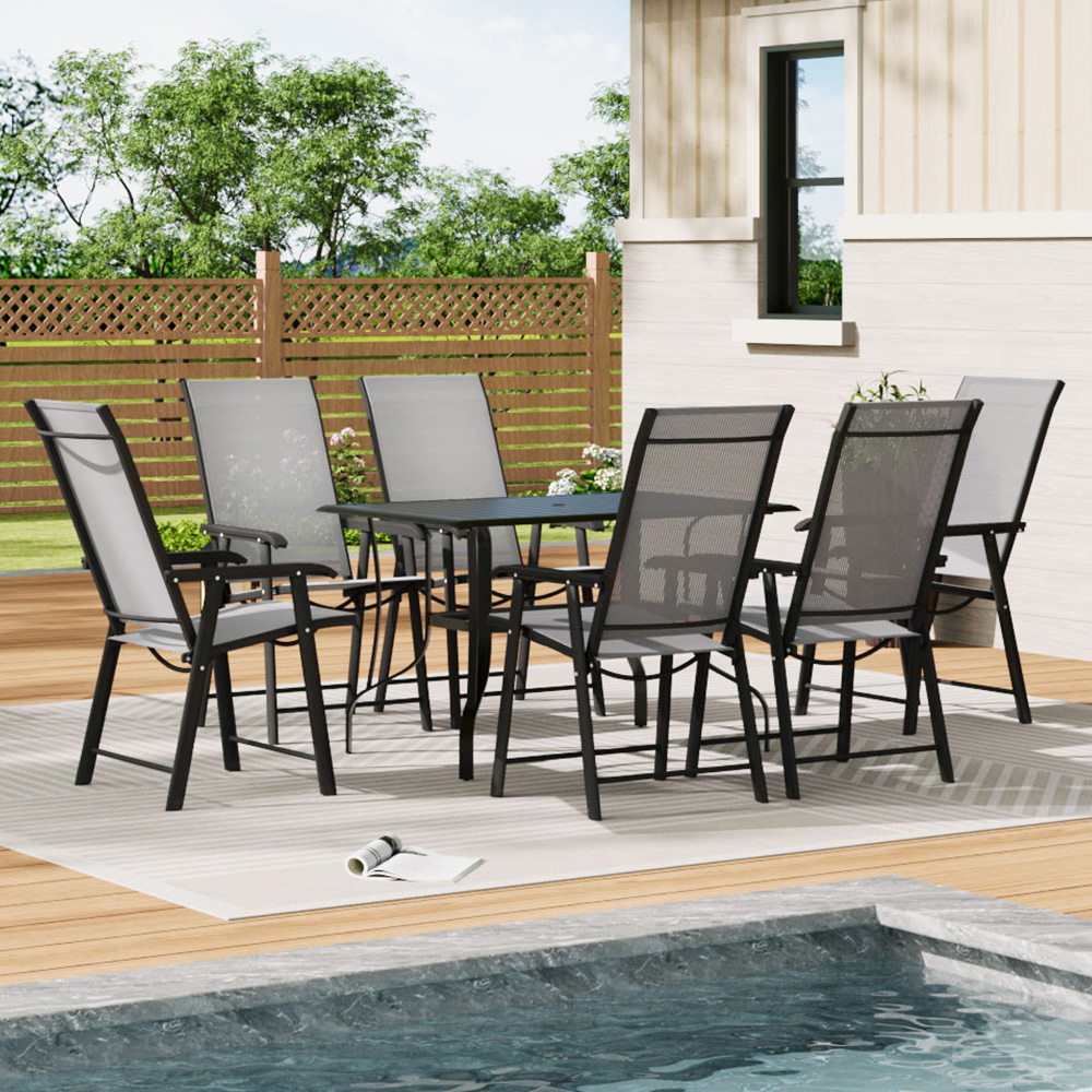 Living and Home Foldable 6 Seater Rectangular Slatted Patio Set