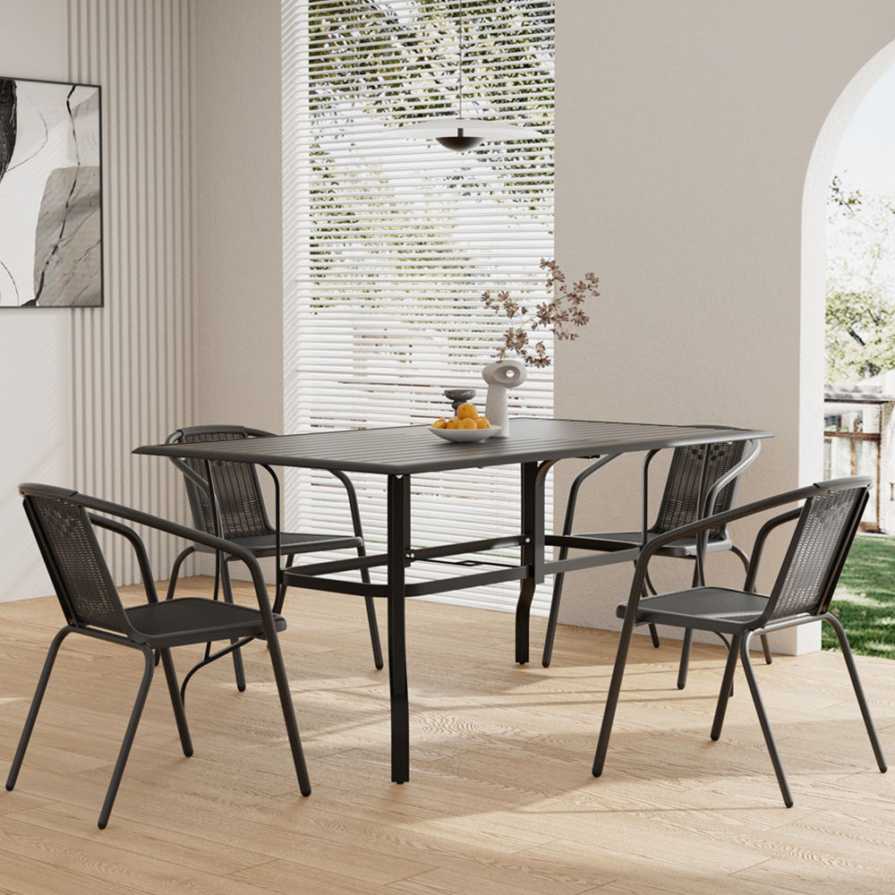 Living and Home Wicker 4 Seater Rectangular Slatted Garden Patio Set