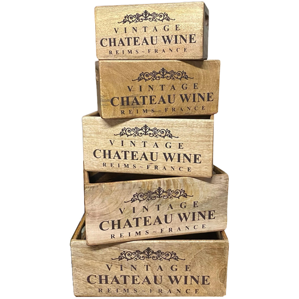 Acacia Home Vintage Chateau Wine Waxed Box Set of 5