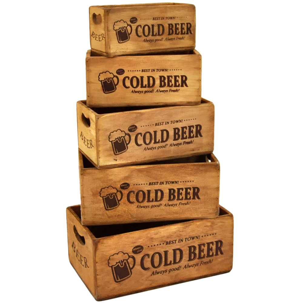 Acacia Home Cold Beer Waxed Box Set of 5
