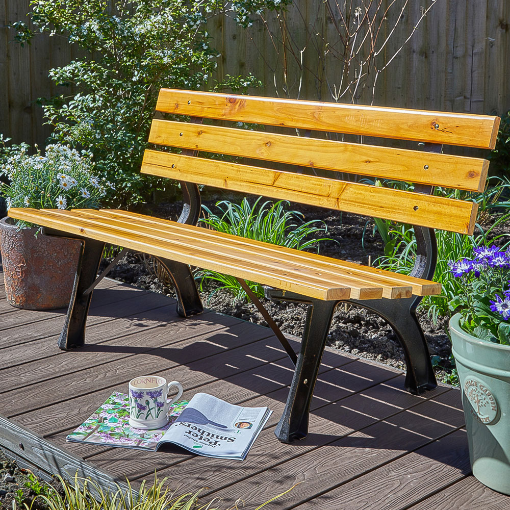 Home Source Clayton 2 Seater Wood and Metal Garden Bench