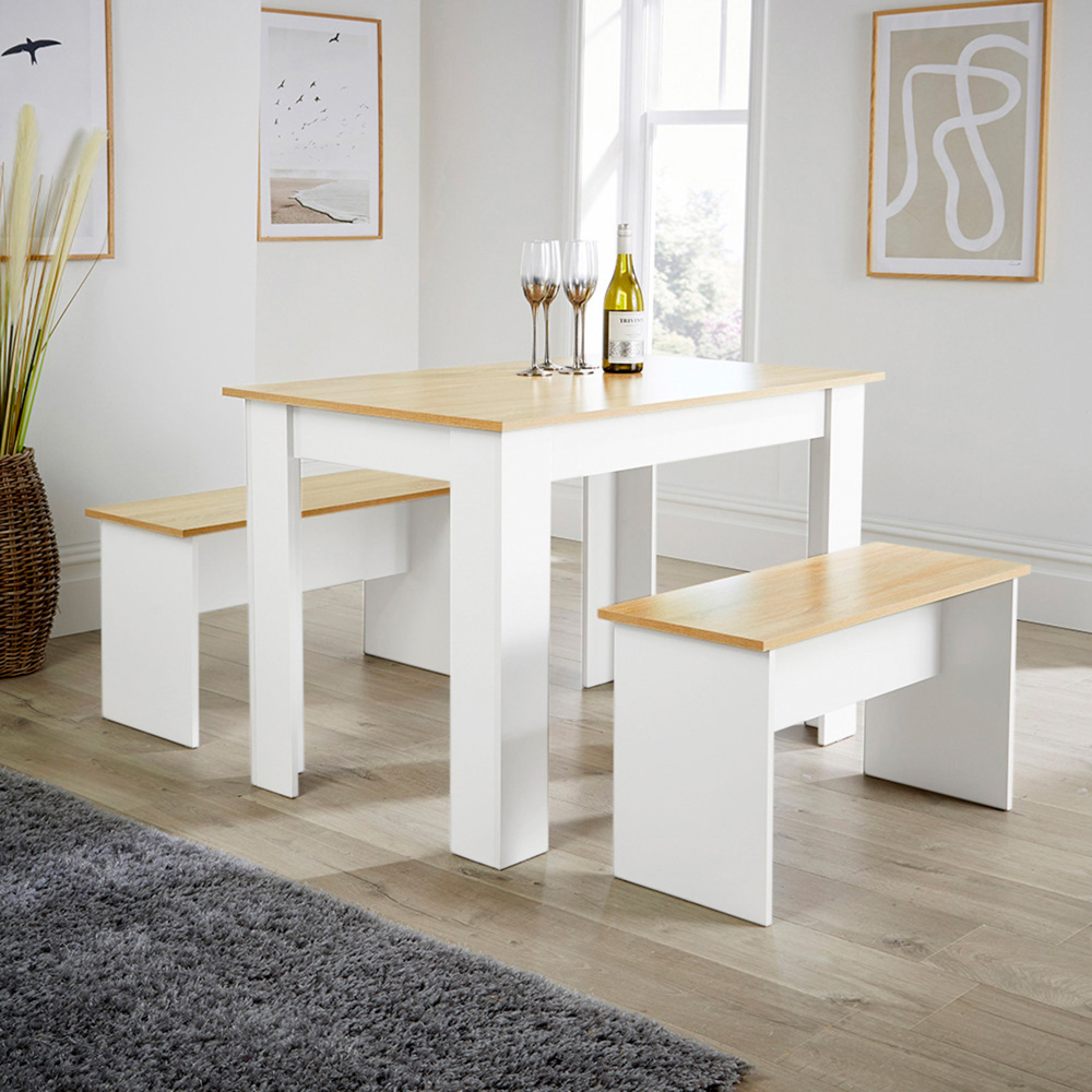 Home Source Camden 2 Seater Dining Bench Set White