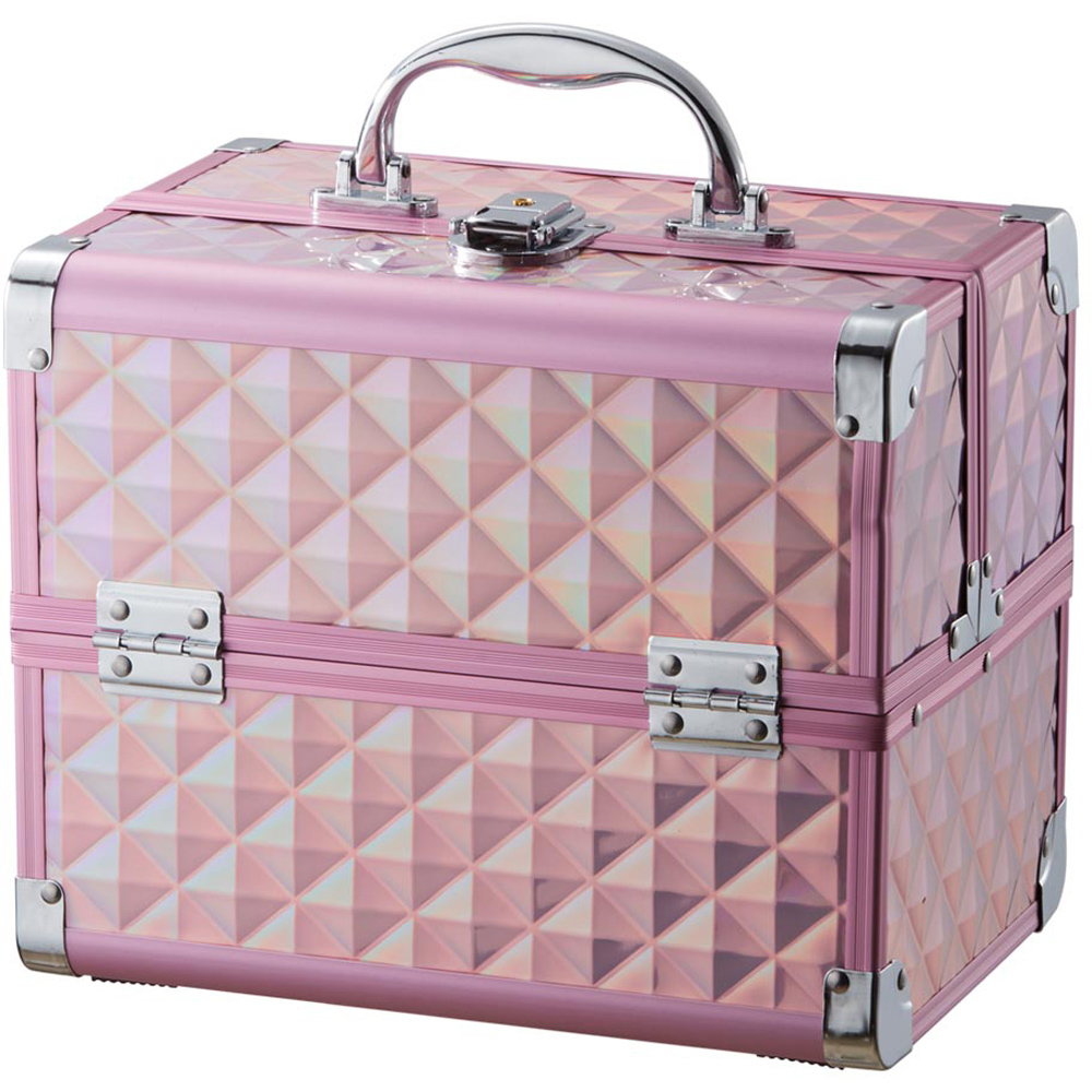 Living and Home Pink 2 Tray Professional Makeup Box with Mirror