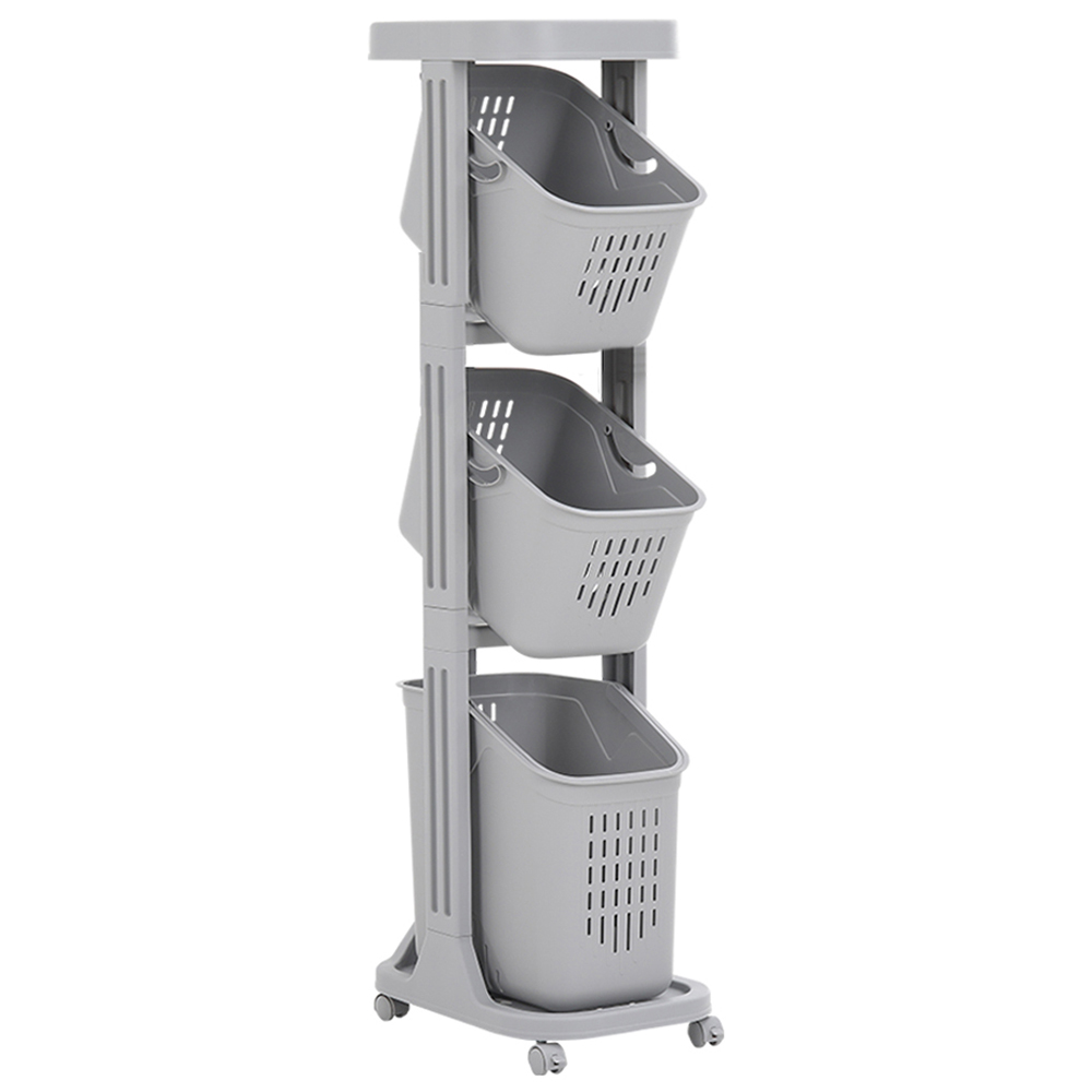 Living and Home 3 Basket Narrow Plastic Laundry Basket with Wheel
