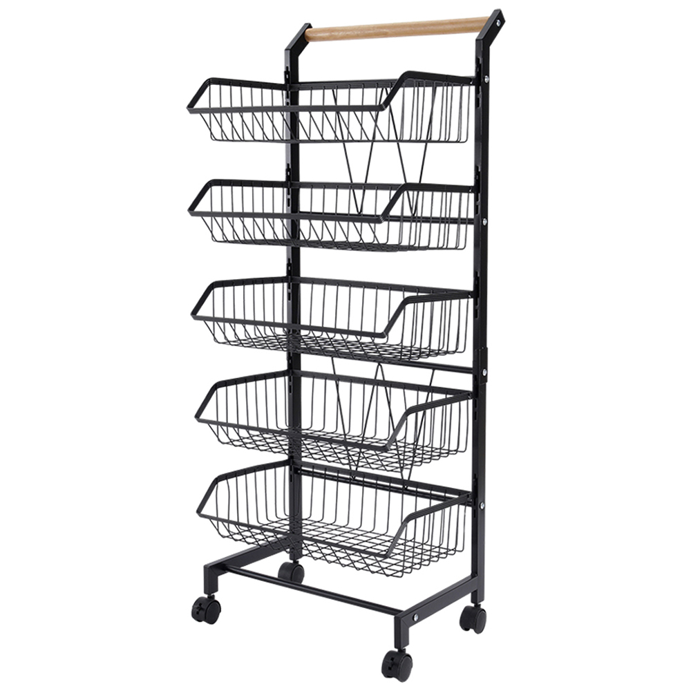 Living and Home Black 5 Tier Snap On Detachable Kitchen Trolley