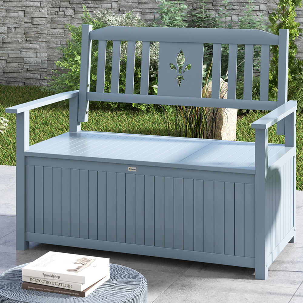 Outsunny Grey Seater Wooden Outdoor Storage Garden Bench Size 2