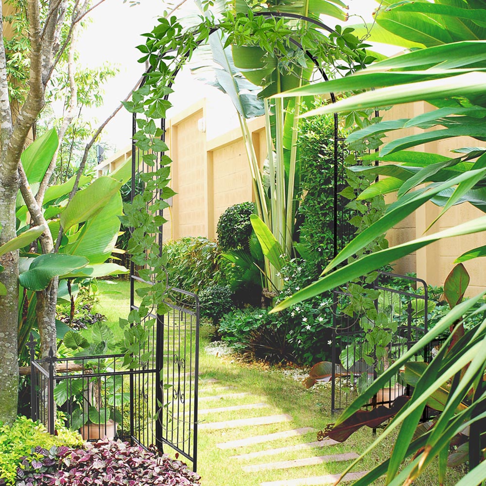 Outsunny Metal Garden Arbor Arch Gate with Planter Boxes - Black
