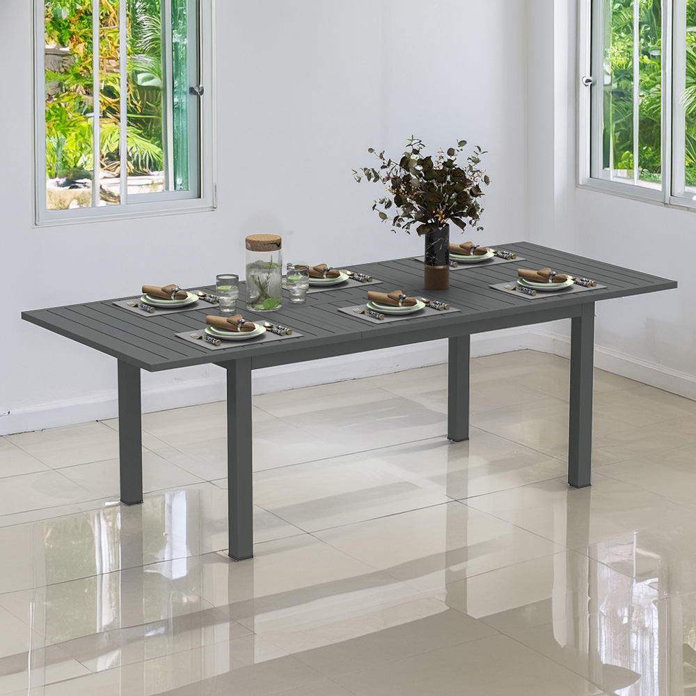 Outsunny Extendable Garden Dining Table Grey - 160 to 220cm - Aluminium Slatted Top