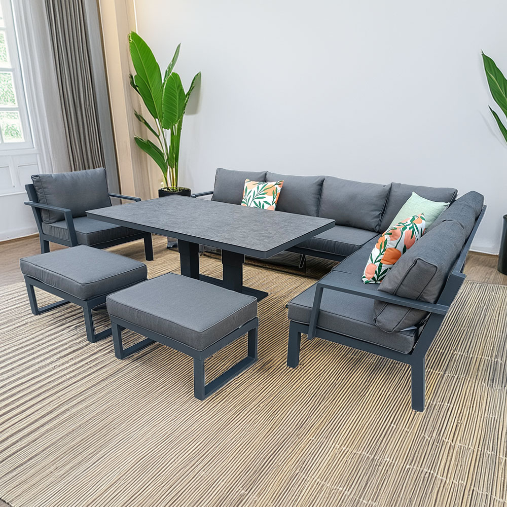 Furniture One 9 Seater Aluminium Garden Dining Rising Table Set